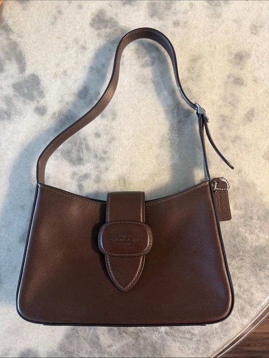 Coach Handbags - Coach Dark Brown Leather Shoulder Bag with Tab and zipper Closure